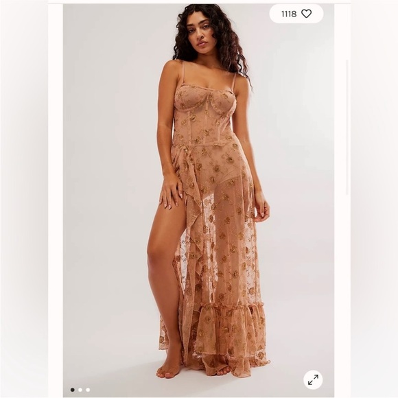 Free People Dresses & Skirts - Free People Tan Floral Maxi Dress